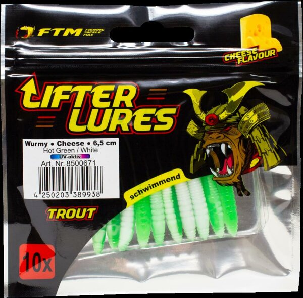 Fishing Tackle Max Lifter Lures Wurmy Cheese 6,5 cm Hot Green / White