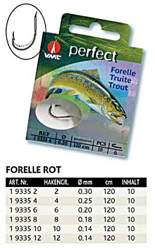 VMC Perfect Forellenhaken rot 1,20m Gr.8