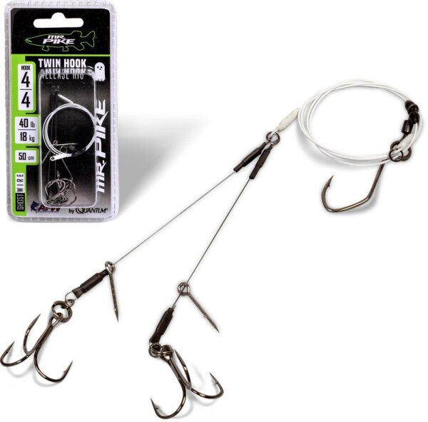 Quantum Mr. Pike Ghost Traces Twin Hook-Release-Rig weiß Gr.4 50cm 1Stück